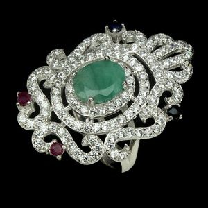 .925 EMERALD/RUBY/SAPPHIRE RING SZ 7